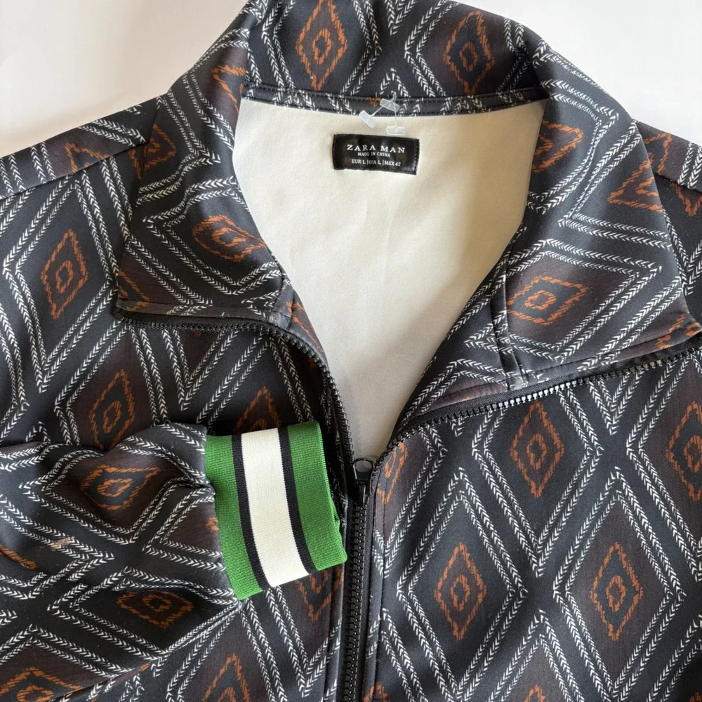 Zara Man Men's Large‎ Diamond Pattern Full Zip Lightweight Track Jacket Rare